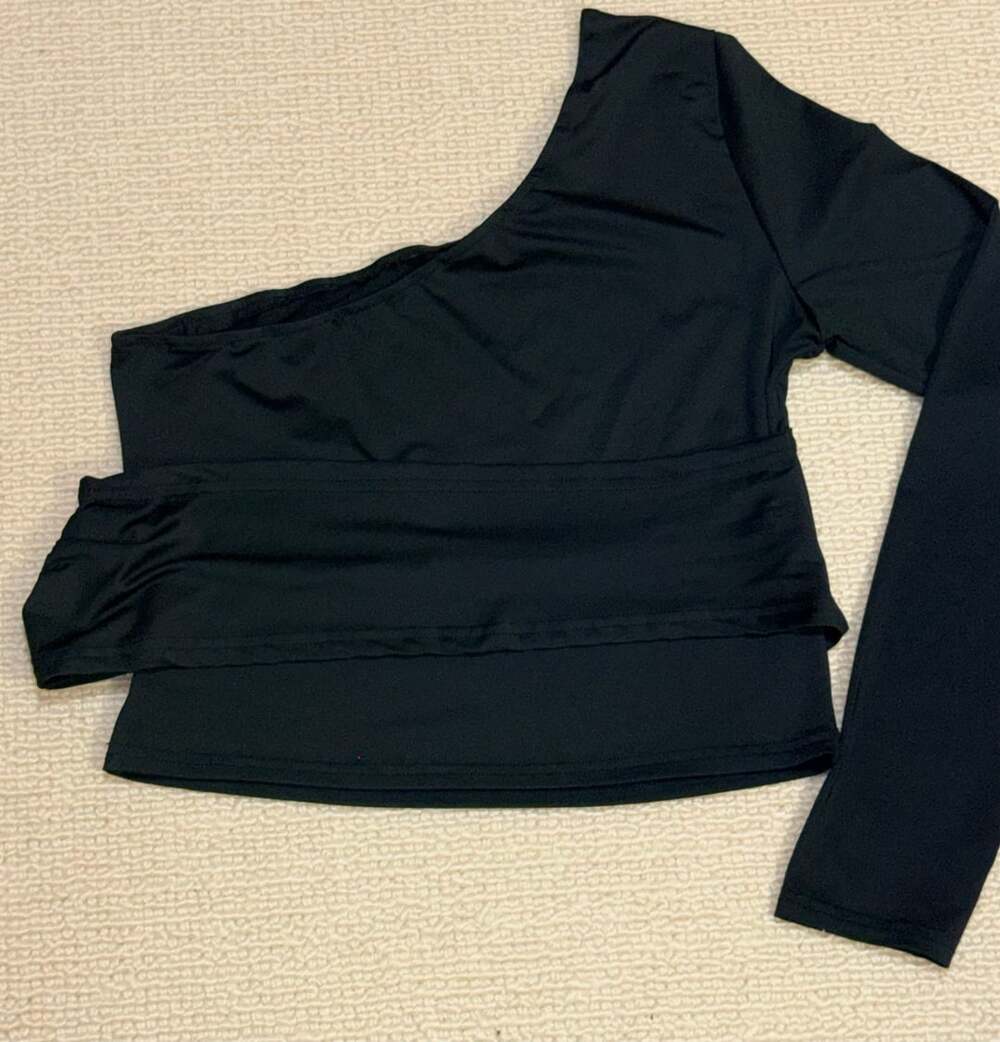 Shein One Shoulder Long Sleeve Crop Top Black Size L